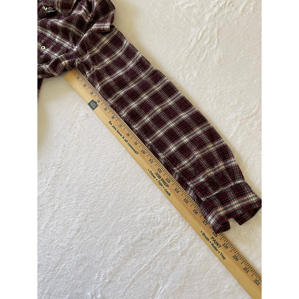 PAIGE Womens Small Plaid Flannel Button Down Shirt Burgundy Black Cotton Rayon - Picture 6 of 10
